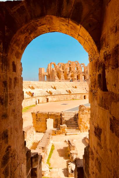 El Jem Amphitheater in Mahdia, Tunisia stock photo