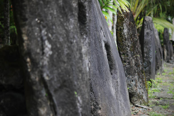 Large Rai stones line a walkway in Micronesia