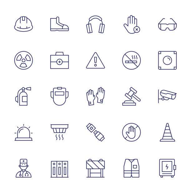 Work Safety Editable Stroke Line Icons Work Safety Vector Style Editable Stroke Line Icons helmet hardhat protective glove safety stock illustrations