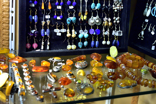 Shop of oriental earrings made of precious stones.