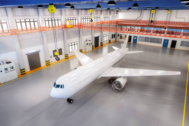 istock commercial airplane in hangar 1384672889