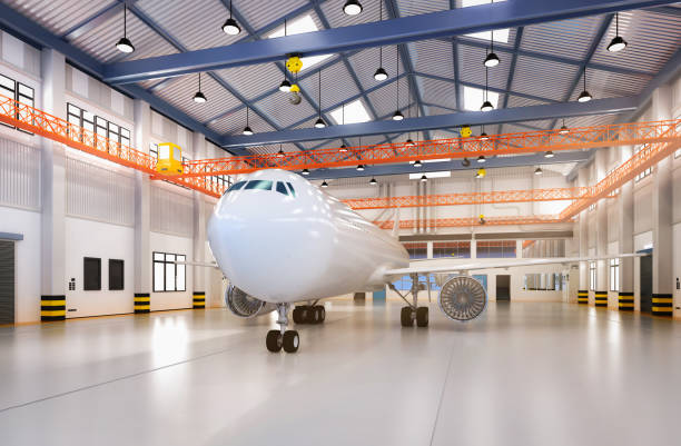 istock commercial airplane in hangar 1384672891