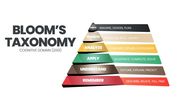 Taxonomy pyramid triangle concept is a cognitive domain vector illustration for analyzing hierarchy thinking skills such as remembering, understanding, applying, evaluating, and creating for education Taxonomy pyramid triangle concept is a cognitive domain vector illustration for analyzing hierarchy thinking skills such as remembering, understanding, applying, evaluating, and creating for education revised stock illustrations