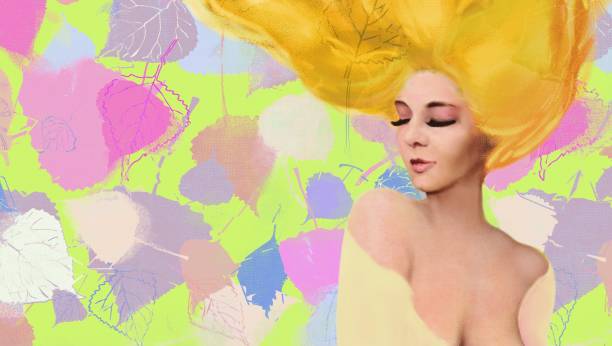 istock Woman with closed eyes in half turn with blond hair fluttering in the wind 1384673119