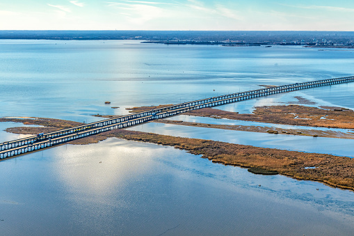 The Interstate 10 causeway crossing the Mobile Bay just ouside of Mobile, Alabama from an altutude of about 1000 feet overhead.