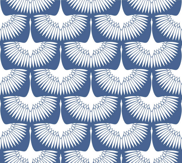 japanischer fliegender schwan motiv vektor nahtloses muster - wing pattern stock-grafiken, -clipart, -cartoons und -symbole