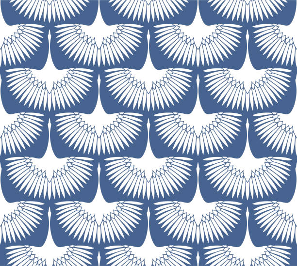 illustrazioni stock, clip art, cartoni animati e icone di tendenza di giapponese flying swan motif vector seamless pattern - cigno