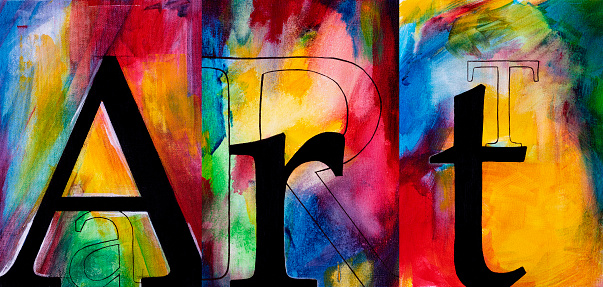 Art alphabet typographic colorful abstract painting. Original acrylic painting on canvas.