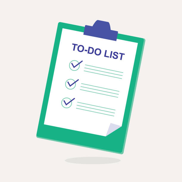 To Do List With Clipboard. To Do List With Clipboard. Full Length, Isolated On Solid Color Background. Vector, Illustration, Flat Design. to do list stock illustrations