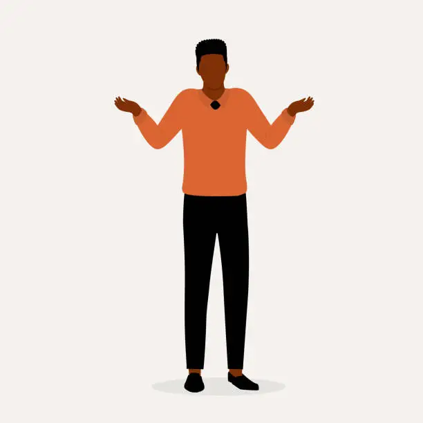 Vector illustration of Black Man With Shrugging Gesture. I Don’t Know.