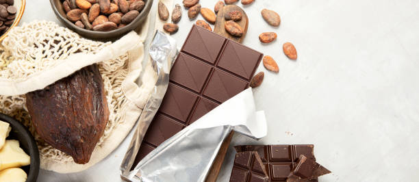 Composition with cocoa products. stock photo