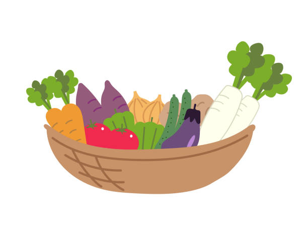 野菜のバスケットのイラスト - vegetable basket点のイラスト素材／クリップアート素材／マンガ素材／アイコン素材