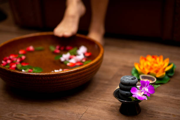 istock Beautiful female feet at spa salon 1384717238