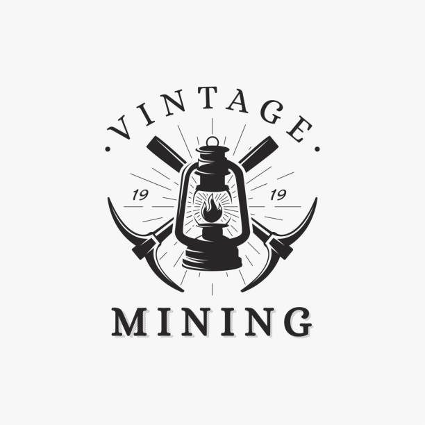 Vintage classic mining logo illustration on white background Vintage classic mining logo illustration on white background pick axe stock illustrations