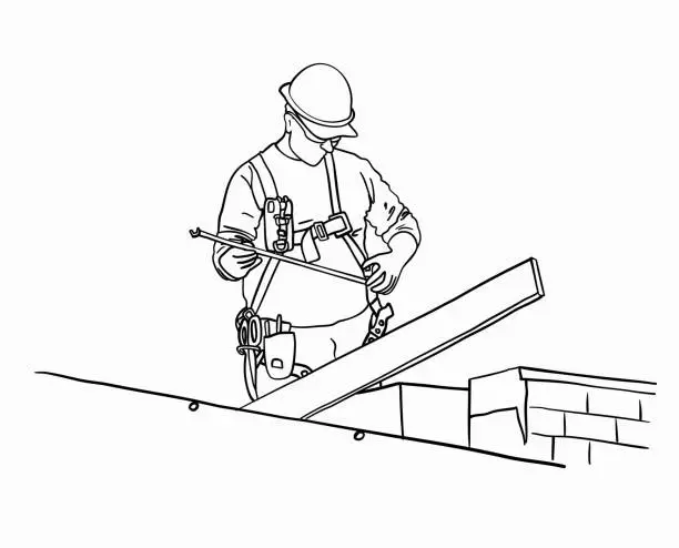 Vector illustration of Construction Guy Working Sunny Day Sketch
