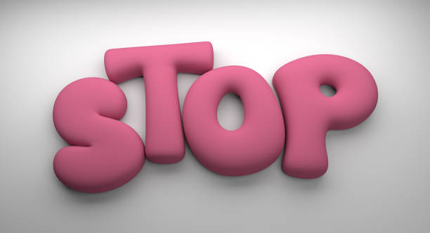STOP word - 3D render 3D rendering of the “STOP” word stylized as inflatable pink balloons on a white background stop single word stock pictures, royalty-free photos & images