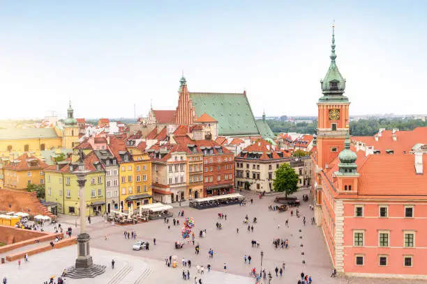 Panorama of Old Town in Warsaw, Poland during spring