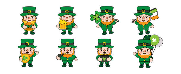 St. Patrick's Day Filled Clipart, illustration St. Patrick's Day Filled Clipart, illustration cute leprechaun stock illustrations