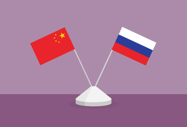 China and Russia flag on a table Trade war, Sanctions, Agreement, Conflict, Embassy, Foreign affairs, Talking, Confrontation, Friendship russia flag stock illustrations