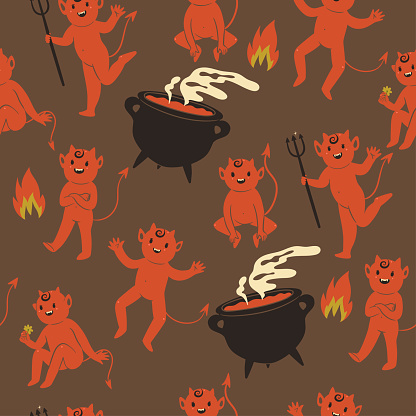 Seamless Pattern With Cute Devils Vector Graphics Stock Illustration ...