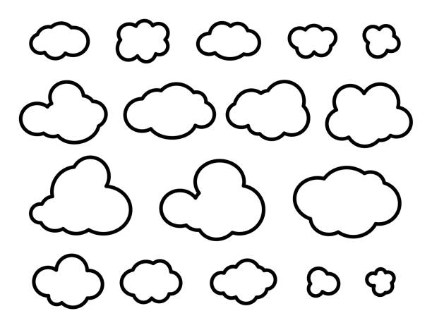 Cloud icons on white background in line art style for print and design. Vector illustration. Cloud icons on white background in line art style for print and design. Vector clipart. cumulus clouds drawing stock illustrations