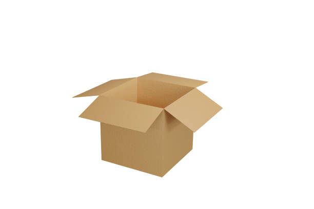 istock Opened empty brown cardboard box. Mockup template carton box isolated on white background. Square format.  Delivery concept. 3d render illustration. 1384747373