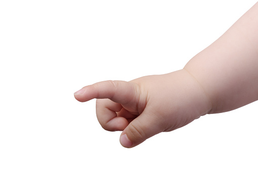 Small baby hand isolated on white background