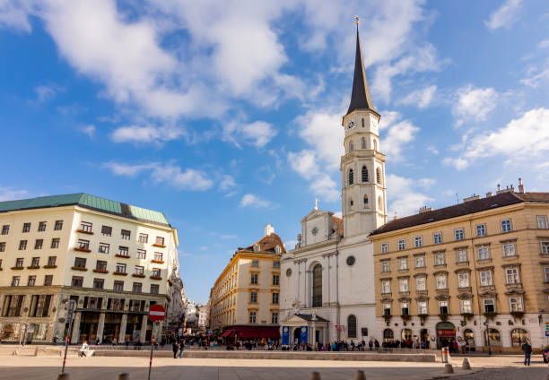 Vienna, Austria - October 2021: St. Michael square (Michaelerplatz) in center of Vienna