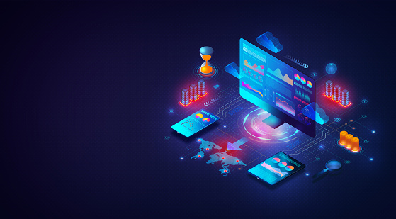 Business Intelligence and Business Analytics Concept - Set of Methodologies and Technologies that Transform Raw Data into Useful Information Used to Gain Business Insights - 3D Illustration