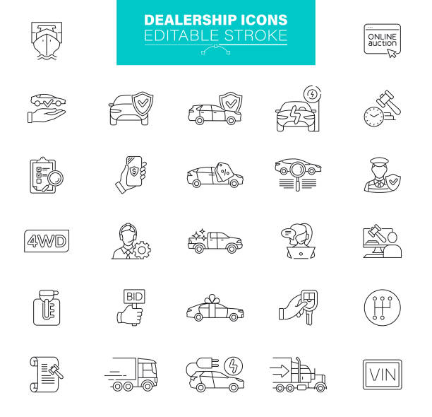 Dealership Icons, Editable Stroke Stock Illustration. vector art illustration