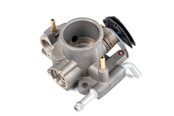 istock car engine part intake throttle body isolated on white background. auto manifold engine throttle part cut out 1384769838
