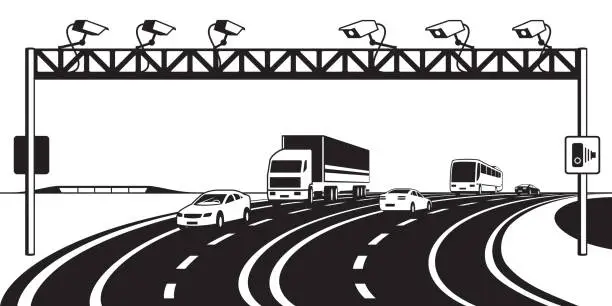 Vector illustration of Traffic enforcement cameras on highway