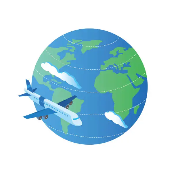 Vector illustration of Image of overseas travel by plane