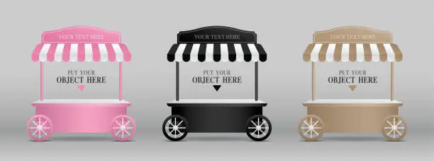 Vector illustration of classic style mobile kiosk shop with awning