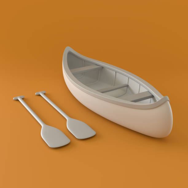 Monochrome Canoe on Orange Background, 3d Rendering stock photo