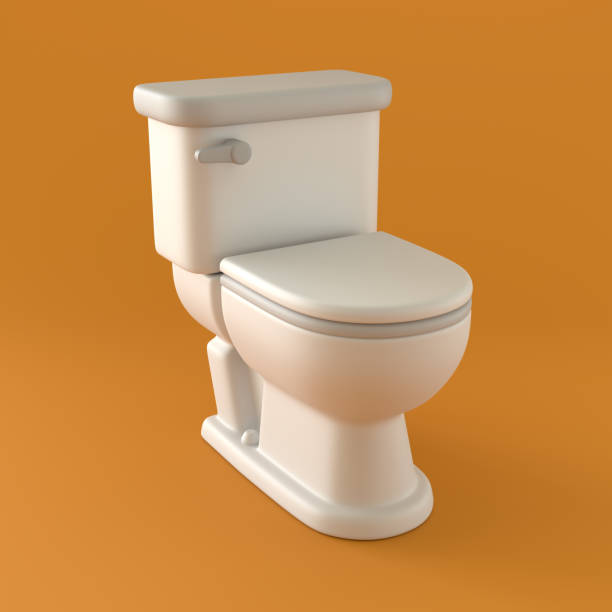 Monochrome Toilet on Orange Background, 3d Rendering stock photo