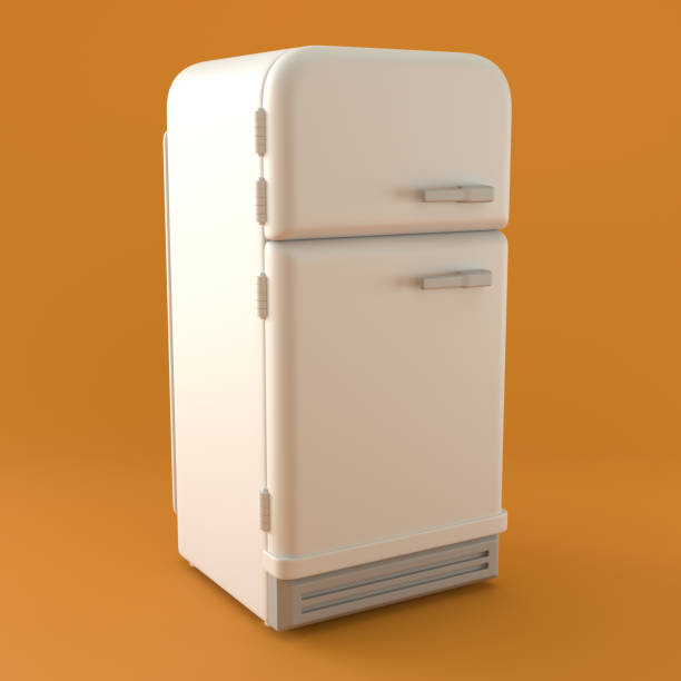 istock Monochrome Vintage Refrigerator, on Orange Background, 3d Rendering 1384777820