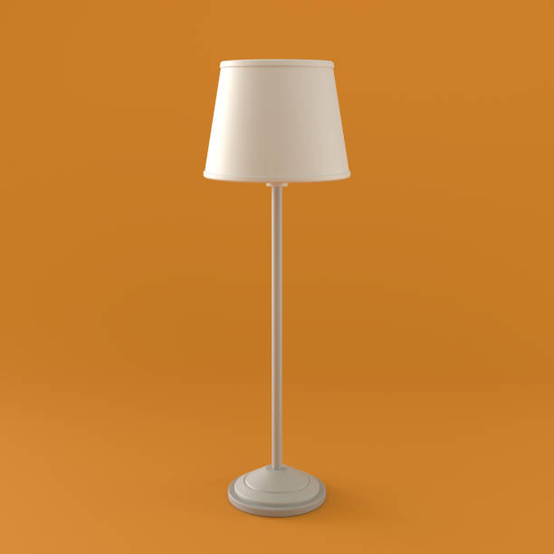 Monochrome Tall Floor Lamp on Orange Background, 3d Rendering stock photo