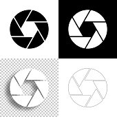 istock Camera shutter. Icon for design. Blank, white and black backgrounds - Line icon 1384778741