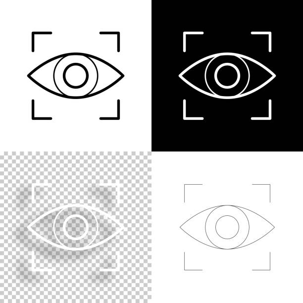 Retinal scan. Icon for design. Blank, white and black backgrounds - Line icon Icon of "Retinal scan" for your own design. Four icons with editable stroke included in the bundle: - One black icon on a white background. - One blank icon on a black background. - One white icon with shadow on a blank background (for easy change background or texture). - One line icon with only a thin black outline (in a line art style). The layers are named to facilitate your customization. Vector Illustration (EPS10, well layered and grouped). Easy to edit, manipulate, resize or colorize. Vector and Jpeg file of different sizes. clear eyes stock illustrations