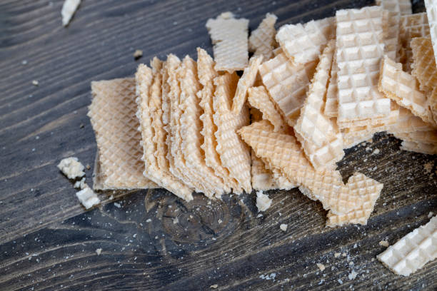 istock thin crispy waffles made of wheat flour, eggs and sugar 1384786142