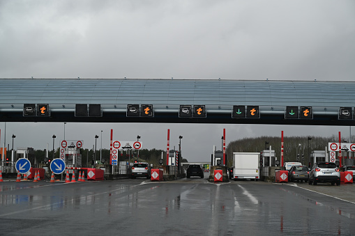 Nantes, France, March 11, 2022 : Bignon toll station in Nantes on the A63 highway