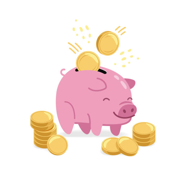 Pink piggy bank and gold coins. Saving money, business concept vector illustration Pink piggy bank and gold coins. Saving money, business concept vector illustration gold ira best stock illustrations
