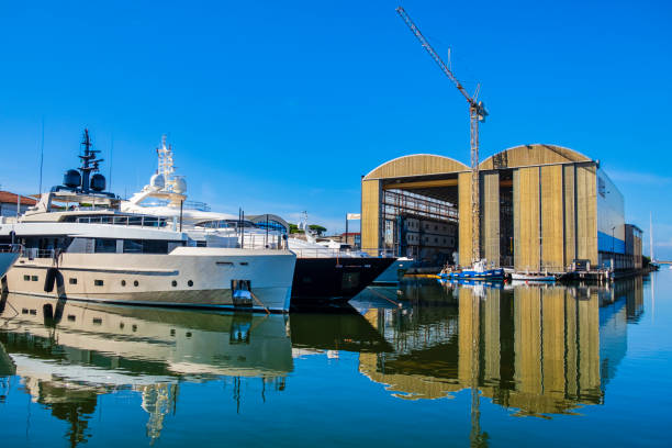 One of the shipyards overlooking the Burlamacca canal of Viareggio, that in the beginning of the 19th century started to build small fishing boats, until reaching the today's international importance