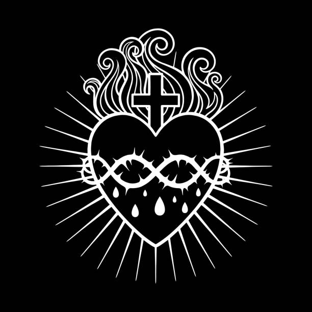 The holy heart of Lord Jesus the holy heart of Lord Jesus. Vector illustration heaven and jesus drawing stock illustrations