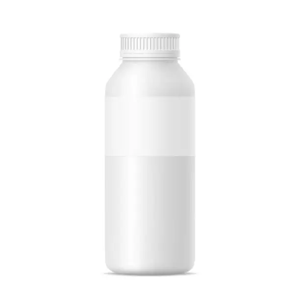 Vector illustration of 3d mockup of plastic milk, tea, juice, vitamin, pills, yogurt, drink, detergent, shampoo bottle