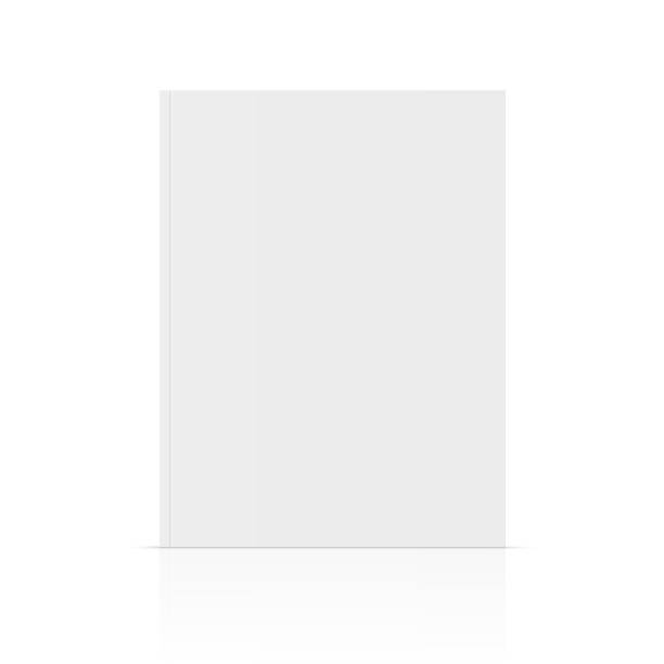 ilustrações, clipart, desenhos animados e ícones de vetor realista em pé 3d revista mockup com capa branca em branco isolado. - paperback white background book front view