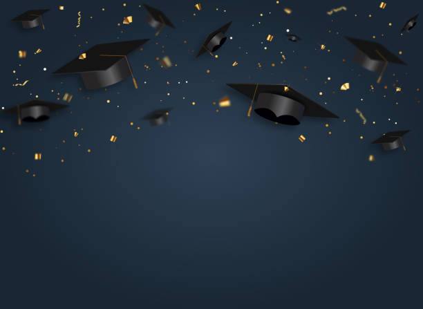 ilustraciones, imágenes clip art, dibujos animados e iconos de stock de clase de graduación de 2022 con sombrero de gorra de graduación y confeti. ilustración vectorial - graduation