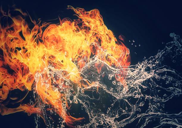 istock Illustration of swirling fire and water 1384813867