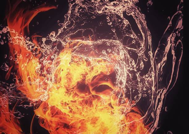 istock Illustration of swirling fire and water 1384813874